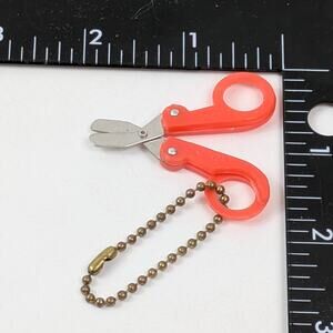 Vtg Miniature Folding Safety Scissors Charm Hong Kong Red Plastic Keychain 1970s